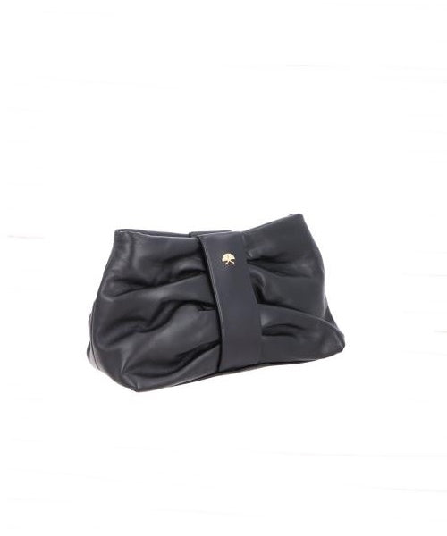 Bolsa Pequena em Couro Preto com Pregas