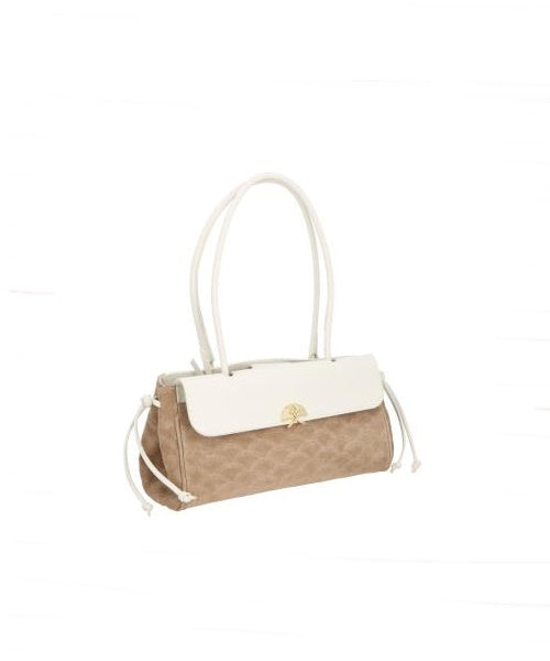 Bolsa Média Camurça Fendi e Couro Off White com Bordado