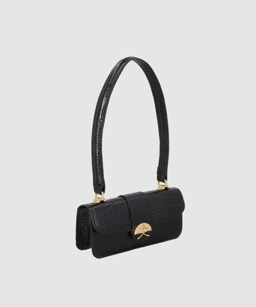 Bolsa Média em Couro Croco Preto