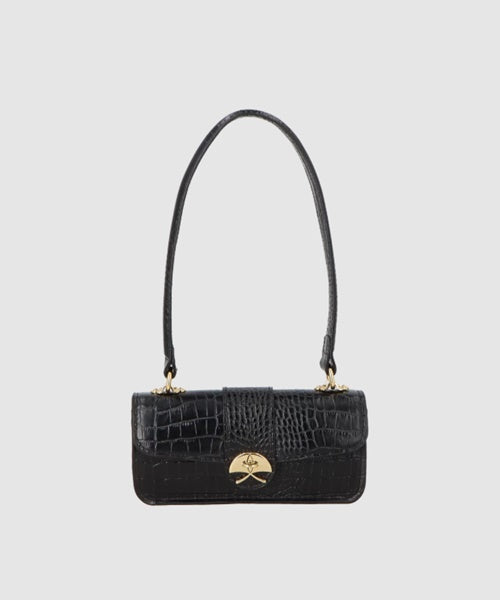 Bolsa Média em Couro Croco Preto