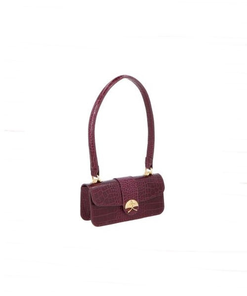Bolsa Média em Couro Croco Vinho