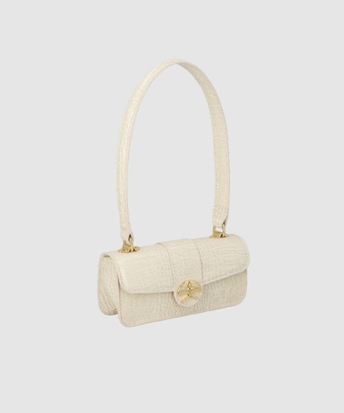 Bolsa Média em Couro Croco Off White