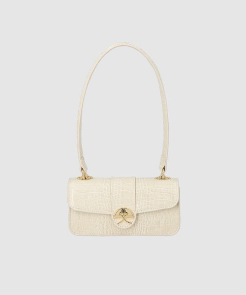 Bolsa Média em Couro Croco Off White
