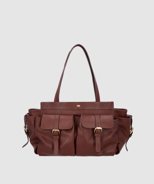 Bolsa Grande em Couro Marrom com Bolso Frontal