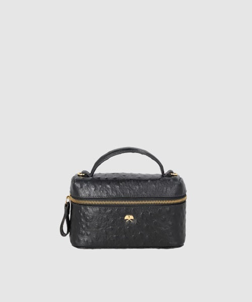 Bolsa Vanity Pequena em Couro Avestruz Preto