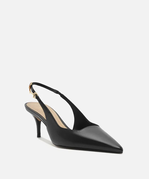 Scarpin Preto Couro Slingback Detalhe Metal