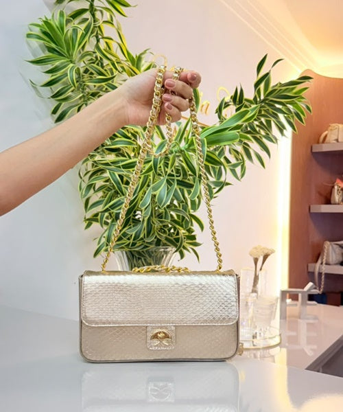 Bolsa Pequena Cobra Champanhe