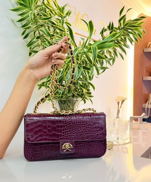Bolsa Pequena Croco Vinho