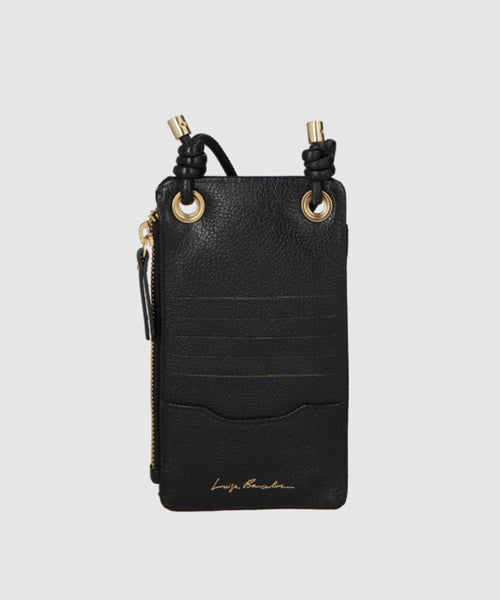 Bolsa Pequena Porta-Celular em Couro Preto com Alça de Nó