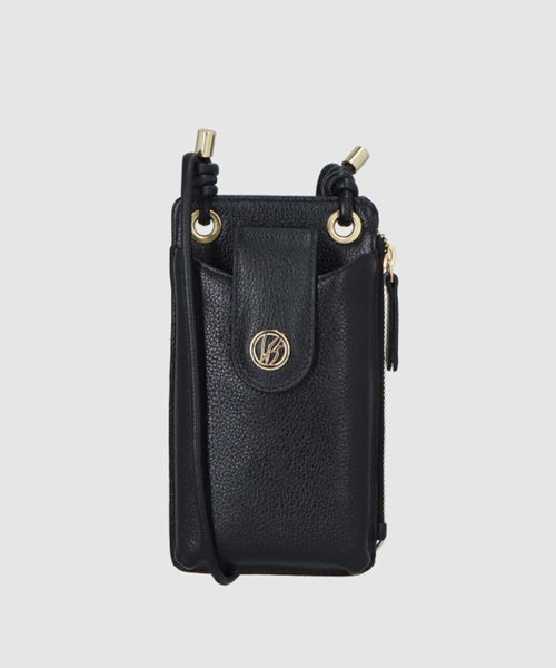 Bolsa Pequena Porta-Celular em Couro Preto com Alça de Nó