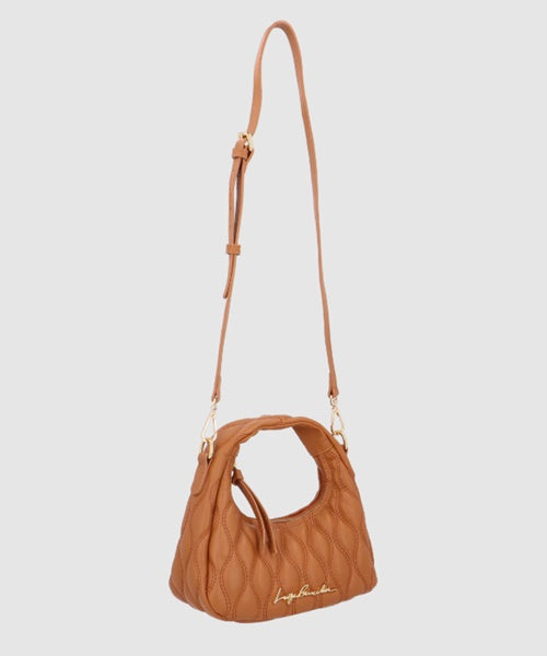 Bolsa Hobo em Couro com Matelassê Caramelo Pequena