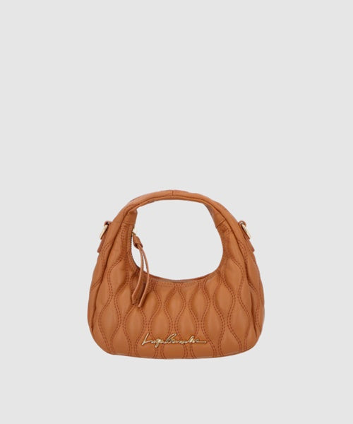 Bolsa Hobo em Couro com Matelassê Caramelo Pequena