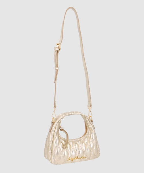 Bolsa Hobo em Couro com Matelassê Dourado Pequena