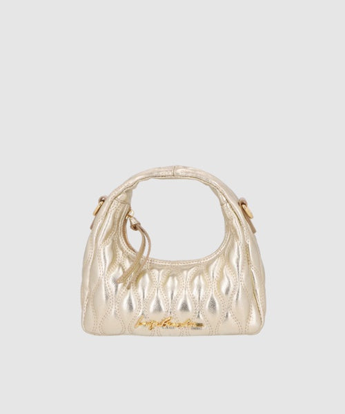 Bolsa Hobo em Couro com Matelassê Dourado Pequena
