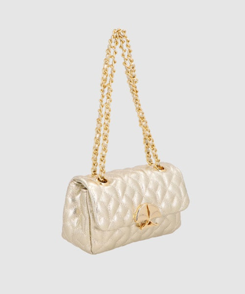 Bolsa Pequena Acolchoada em Couro Dourado