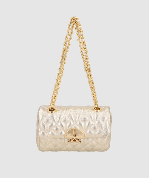 Bolsa Pequena Acolchoada em Couro Dourado