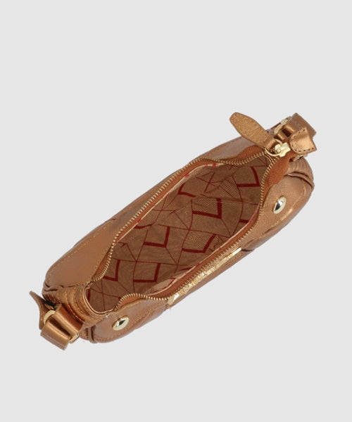 Bolsa Baguete Pequena em Couro Ouro Velho