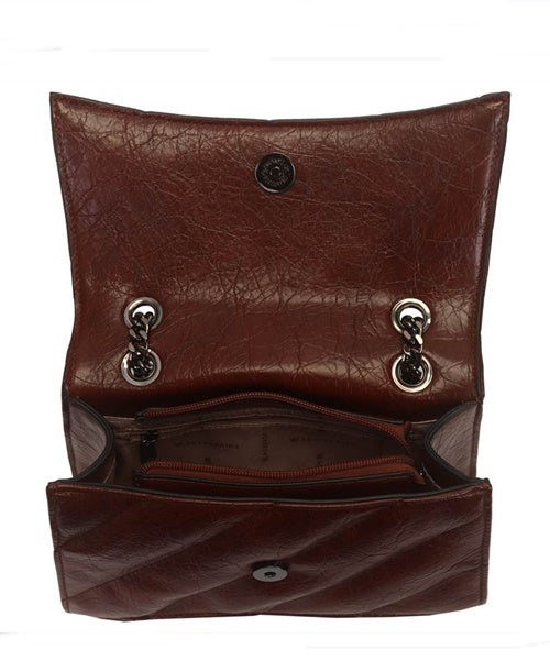 Bolsa Transversal Media Matelasse Com Alca Corrente Café