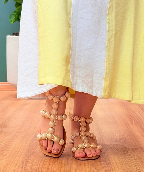 Sandália Rasteira Gladiadora Ouro