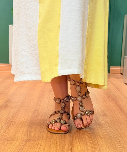 Sandália Rasteira Gladiadora Bronze