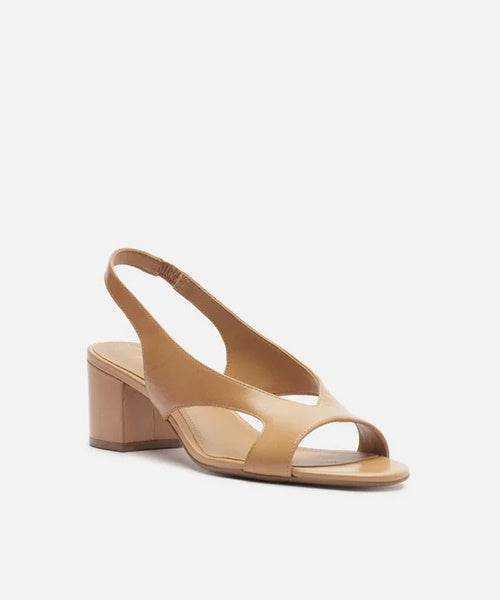 Sandália Nude Couro Bloco Tira Larga Slingback