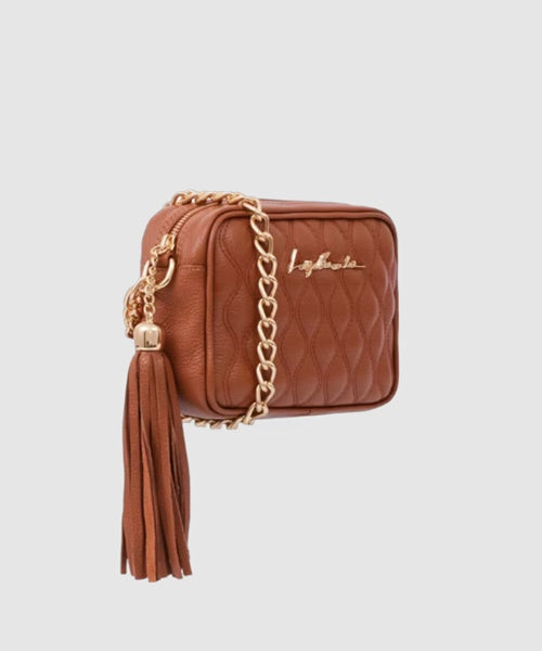 Bolsa Pequena em Couro Mel Alça Correntes