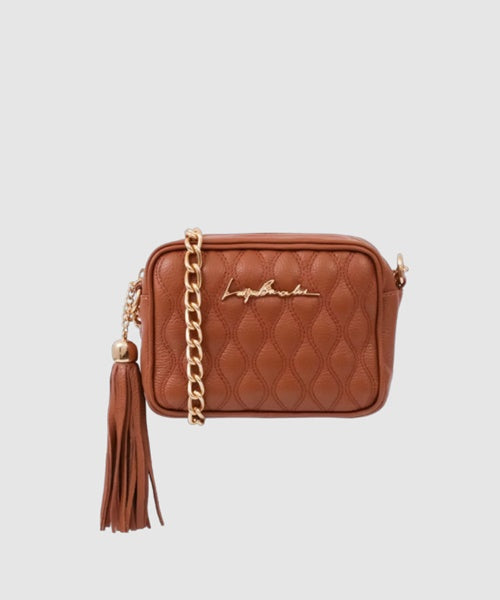 Bolsa Pequena em Couro Mel Alça Correntes