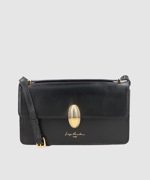 Bolsa Baguete Média em Couro Preto com Enfeite