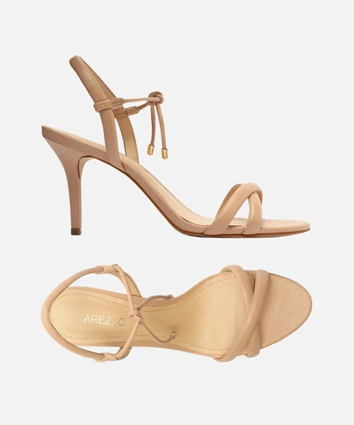 Sandália Nude Salto Médio Fino Tiras