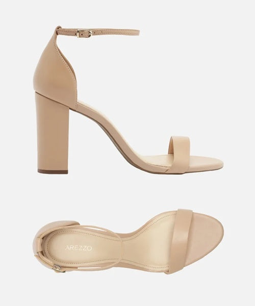 Sandália Nude Couro Salto Alto Bloco Isabelli