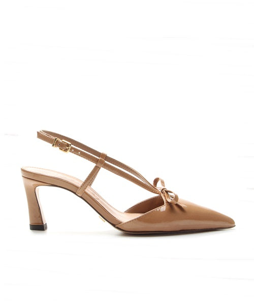 Scarpin Slingback de Bico Fino em Verniz Coconut