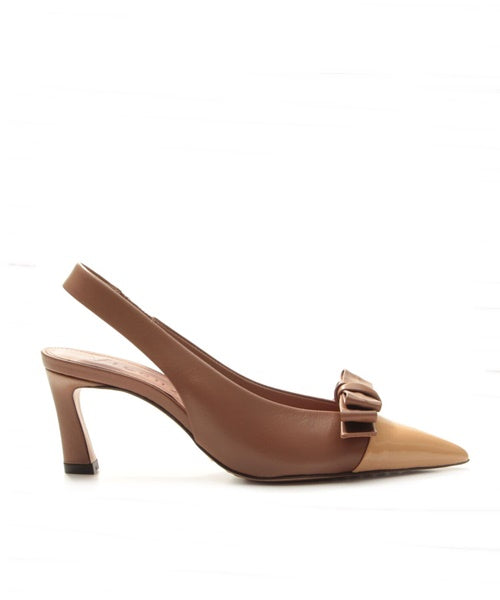 Scapin Slingback Salto Médio Laço Marrom