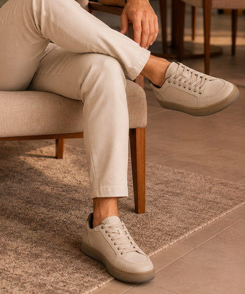 Tênis Casual Rover em Couro - Palha