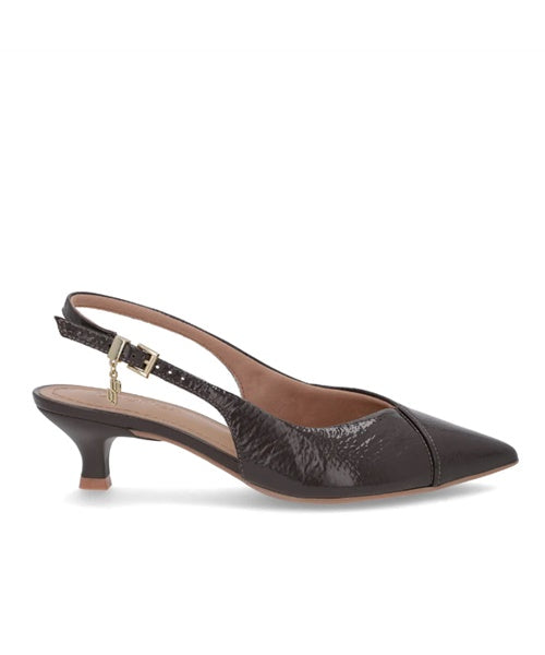 Slingback Marrom Salto Kitten Semi Aberto Verniz