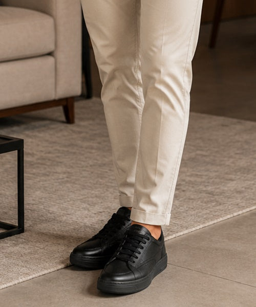 Tênis Casual Rover em Couro - Preto