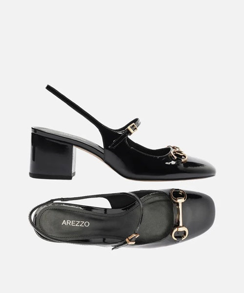 Sapato Boneca Preto Verniz Bloco Slingback