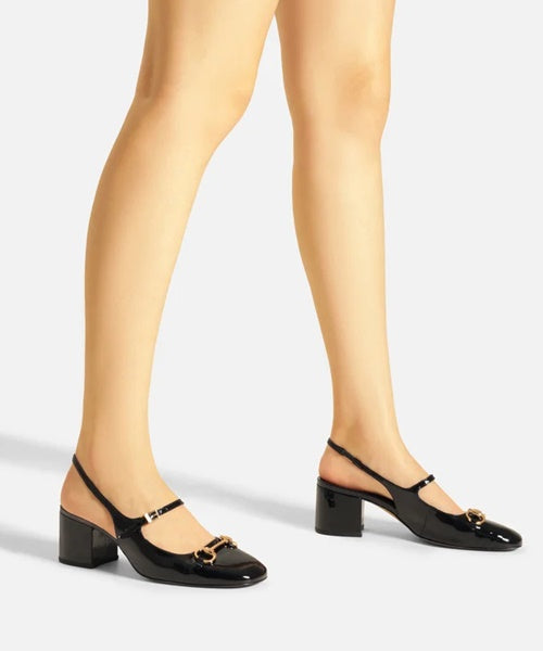 Sapato Boneca Preto Verniz Bloco Slingback