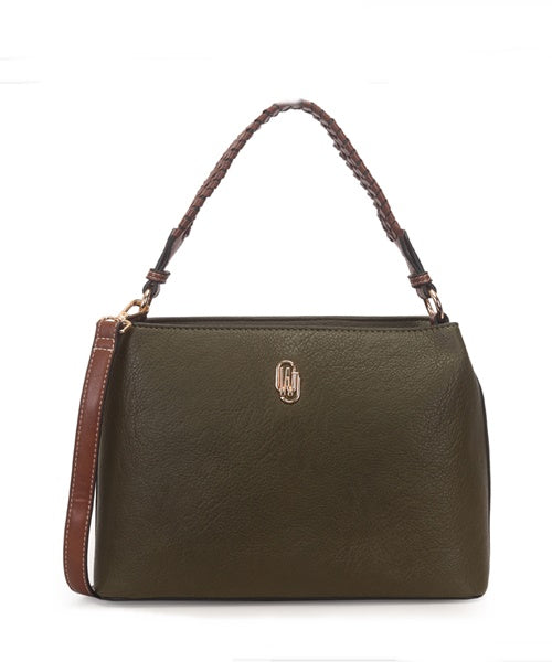 Bolsa Shoulder Bag Grande Bicolor Com Alca Trancada Oliva