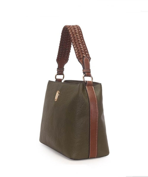 Bolsa Shoulder Bag Grande Bicolor Com Alca Trancada Oliva