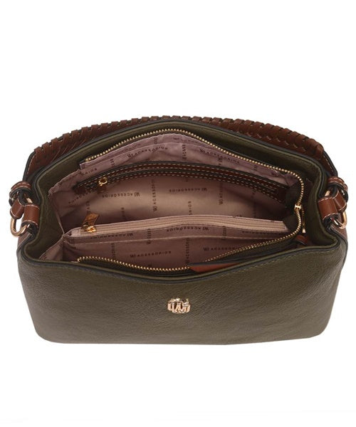 Bolsa Shoulder Bag Grande Bicolor Com Alca Trancada Oliva