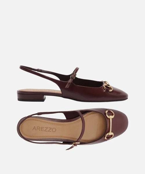 Sapatilha Vermelha Couro Bico Redondo Bridão Slingback