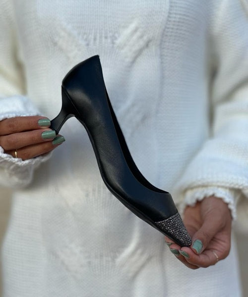 Sapato Scarpin Couro Strass -
