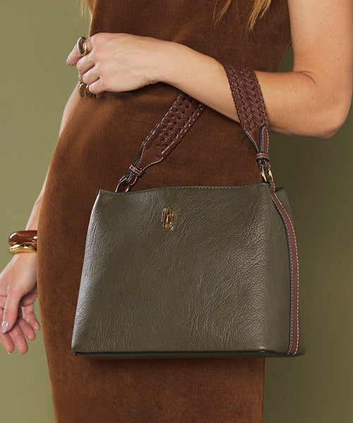 Bolsa Shoulder Bag Grande Bicolor Com Alca Trancada Oliva